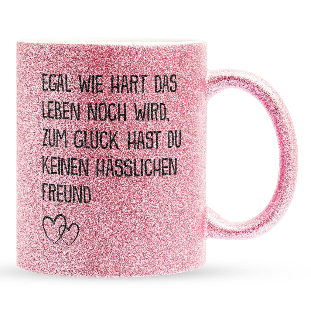 22Feels® Freundin Geschenk zum Jahrestag, Valentinstag etc. - Glitzertasse mit Spruch (Pink, 320ml)-Glitzertasse Pink 320ml-22Feels
