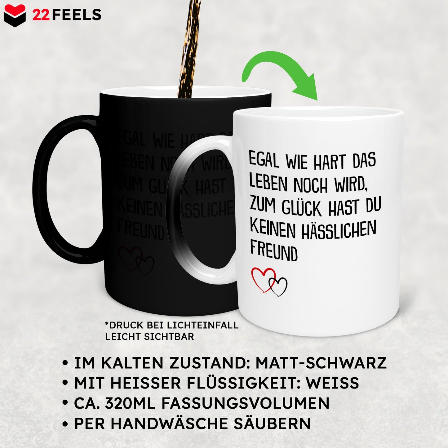 22Feels® Freundin Geschenk zum Jahrestag, Valentinstag etc. - Zaubertasse mit Spruch (Matt-Schwarz und Weiss, 320ml)-Farbwechsel Tasse Matt 320ml-22Feels