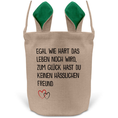 22Feels® Freundin Paar Osterkorb mit Henkel Ostergeschenk Tragetasche Ostern Deko Osternest Körbchen Hasenohren (Beige/Grün)-Ostern Tragetasche-22Feels
