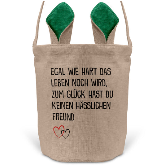 22Feels® Freundin Paar Osterkorb mit Henkel Ostergeschenk Tragetasche Ostern Deko Osternest Körbchen Hasenohren (Beige/Grün)-Ostern Tragetasche-22Feels