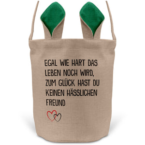 22Feels® Freundin Paar Osterkorb mit Henkel Ostergeschenk Tragetasche Ostern Deko Osternest Körbchen Hasenohren (Beige/Grün)-Ostern Tragetasche-22Feels