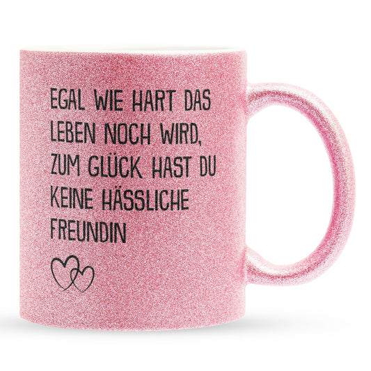 22Feels® Freund Geschenk zum Jahrestag, Valentinstag etc. - Glitzertasse mit Spruch (Pink, 320ml)-Glitzertasse Pink 320ml-22Feels