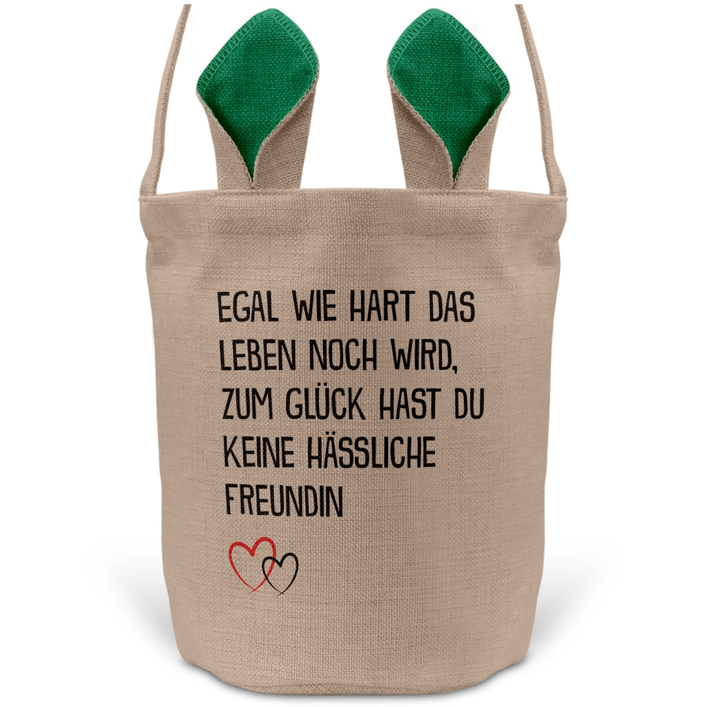 22Feels® Freund Paar Osterkorb mit Henkel Ostergeschenk Tragetasche Ostern Deko Osternest Körbchen Hasenohren (Beige/Grün)-Ostern Tragetasche-22Feels