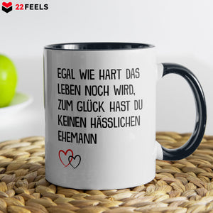 22Feels® Ehefrau Geschenk zum Hochzeitstag, Valentinstag etc. - Tasse mit Spruch (Weiss-Schwarz, 320ml)-TwoTone Tasse Weiss-Schwarz 320ml-22Feels