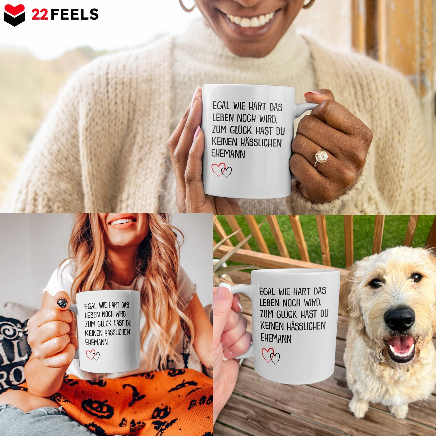 22Feels® Ehefrau Geschenk zum Hochzeitstag, Valentinstag etc. - Tasse mit Spruch: Egal Wie Hart (Weiss, 320ml)-Weisse Tasse 325ml-22Feels