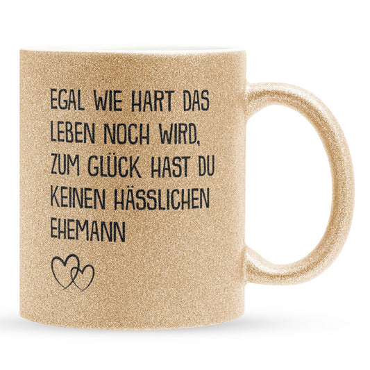 22Feels® Ehefrau Geschenk zum Hochzeitstag, Valentinstag etc. - Glitzertasse mit Spruch (Gold, 320ml)-Glitzertasse Gold 320ml-22Feels