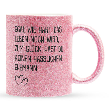 22Feels® Ehefrau Geschenk zum Hochzeitstag, Valentinstag etc. - Glitzertasse mit Spruch (Pink, 320ml)-Glitzertasse Pink 320ml-22Feels