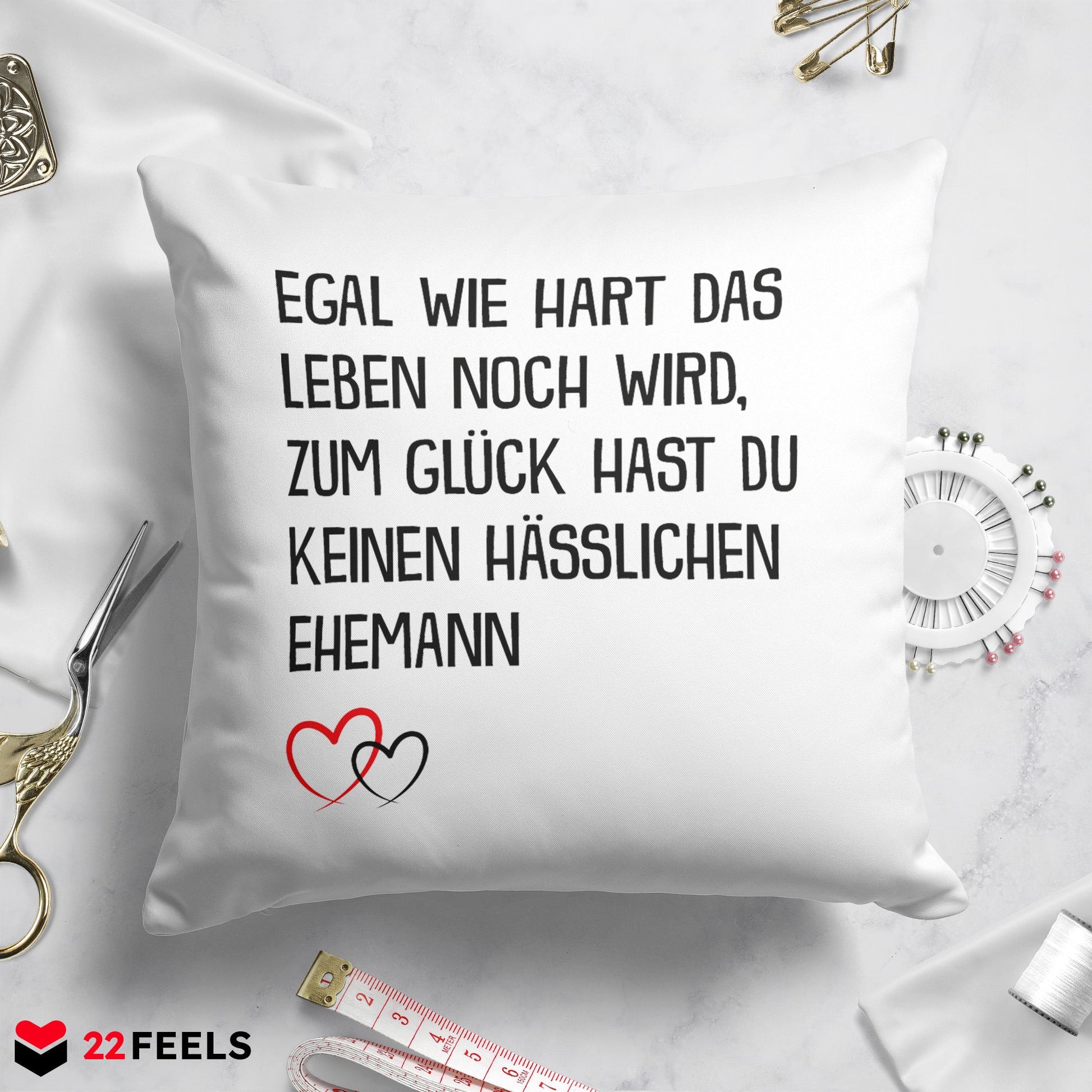 22Feels® Ehefrau Geschenk zum Hochzeitstag, Valentinstag etc. - Kissen mit Spruch (Weiss 40x40cm)-Kissen Weiss 40x40-22Feels