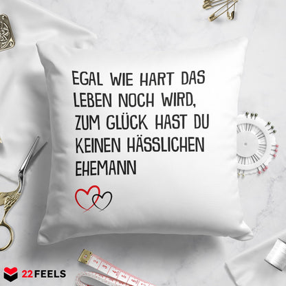 22Feels® Ehefrau Geschenk zum Hochzeitstag, Valentinstag etc. - Kissen mit Spruch (Weiss 40x40cm)-Kissen Weiss 40x40-22Feels