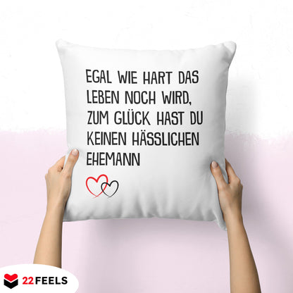 22Feels® Ehefrau Geschenk zum Hochzeitstag, Valentinstag etc. - Kissen mit Spruch (Weiss 40x40cm)-Kissen Weiss 40x40-22Feels