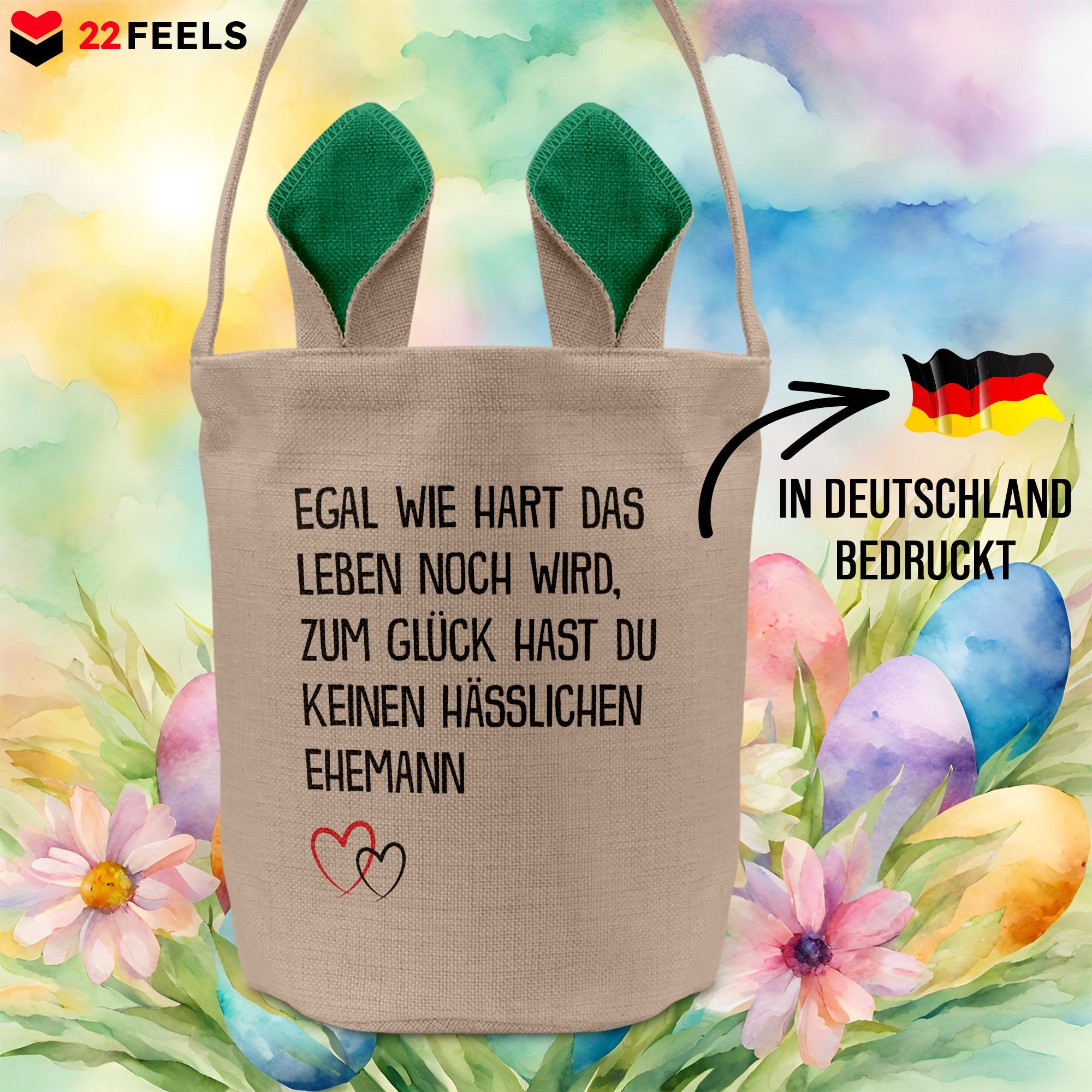 22Feels® Ehefrau Osterkorb mit Henkel Ostergeschenk Tragetasche Ostern Deko Osternest Körbchen Hasenohren (Beige/Grün)-Ostern Tragetasche-22Feels