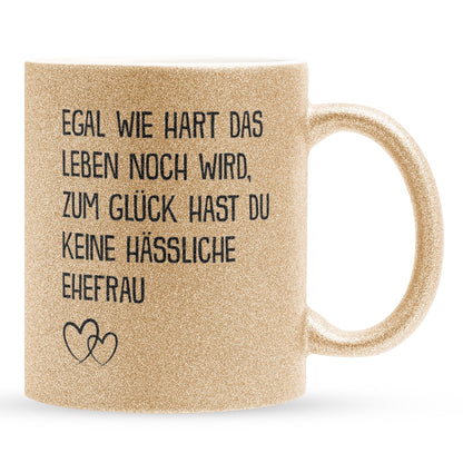 22Feels® Ehemann Geschenk zum Hochzeitstag, Valentinstag etc. - Glitzertasse mit Spruch (Gold, 320ml)-Glitzertasse Gold 320ml-22Feels