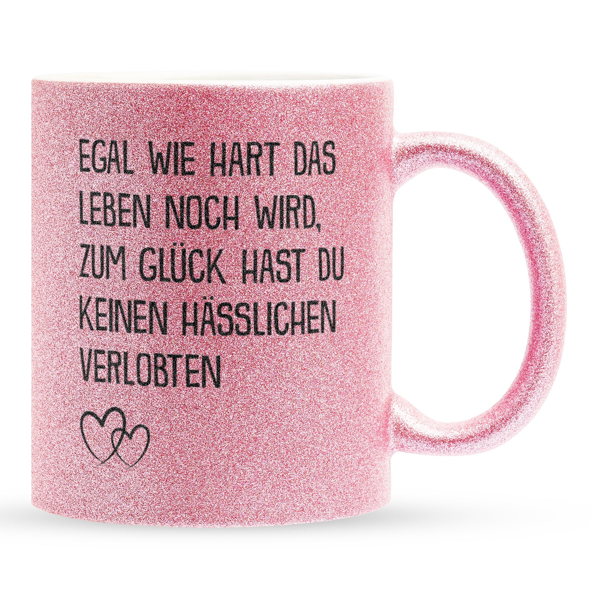 22Feels® Verlobte Geschenk - Glitzertasse mit Spruch (Pink, 320ml)-Glitzertasse Pink 320ml-22Feels