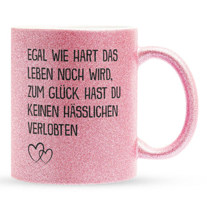22Feels® Verlobte Geschenk - Glitzertasse mit Spruch (Pink, 320ml)-Glitzertasse Pink 320ml-22Feels