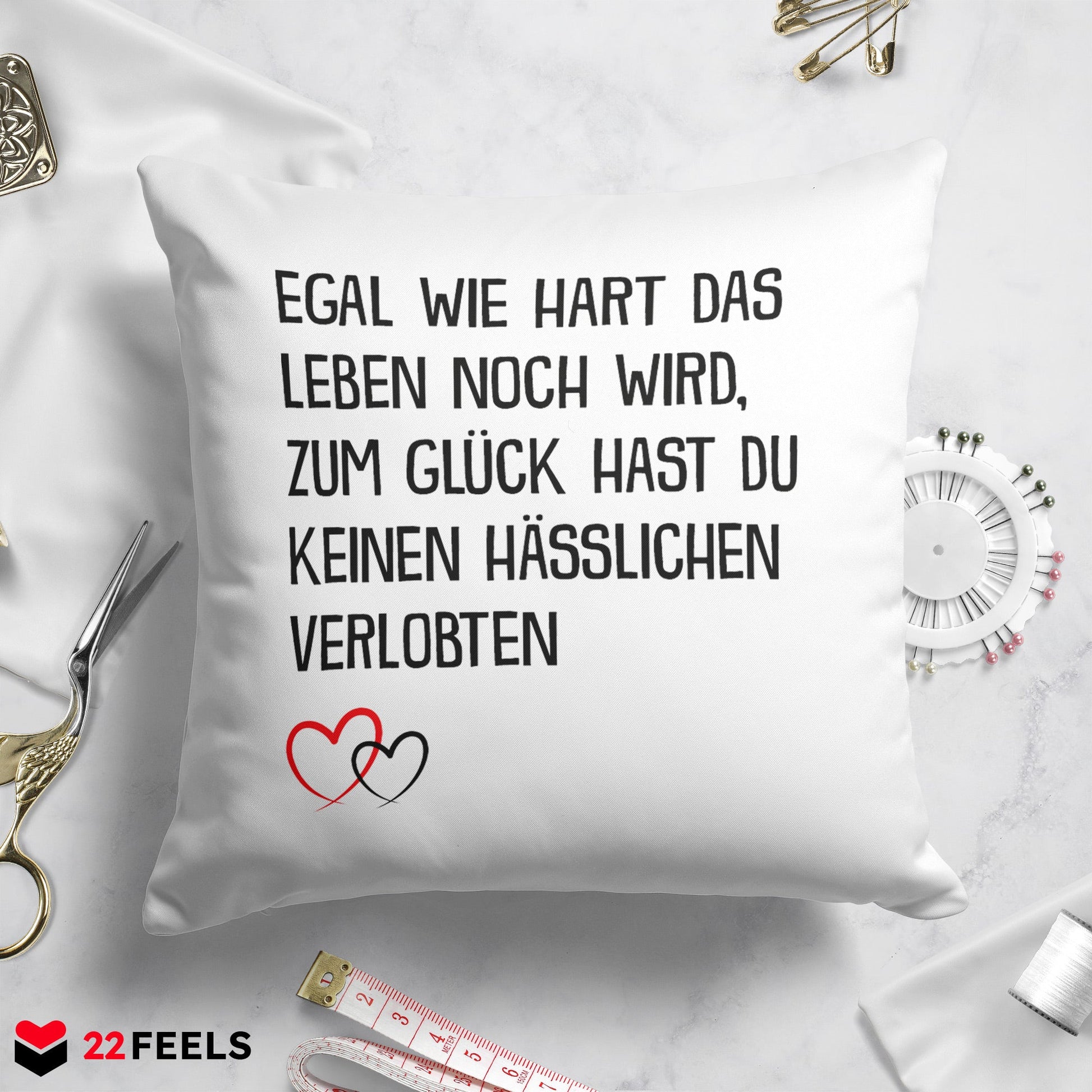 22Feels® Verlobte Geschenk - Kissen mit Spruch (Weiss 40x40cm)-Kissen Weiss 40x40-22Feels