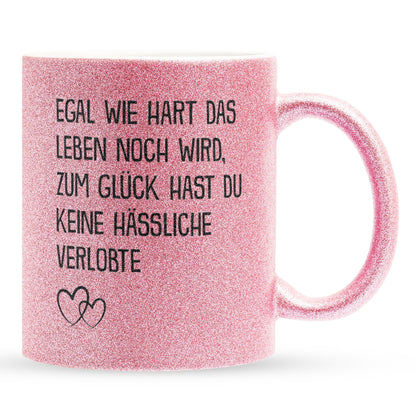 22Feels® Verlobter Geschenk - Glitzertasse mit Spruch (Pink, 320ml)-Glitzertasse Pink 320ml-22Feels