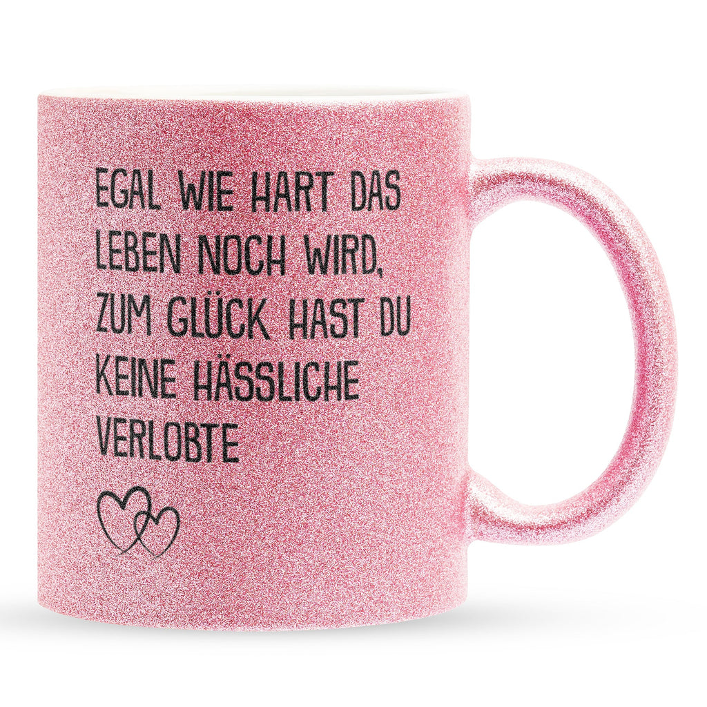 22Feels® Verlobter Geschenk - Glitzertasse mit Spruch (Pink, 320ml)-Glitzertasse Pink 320ml-22Feels
