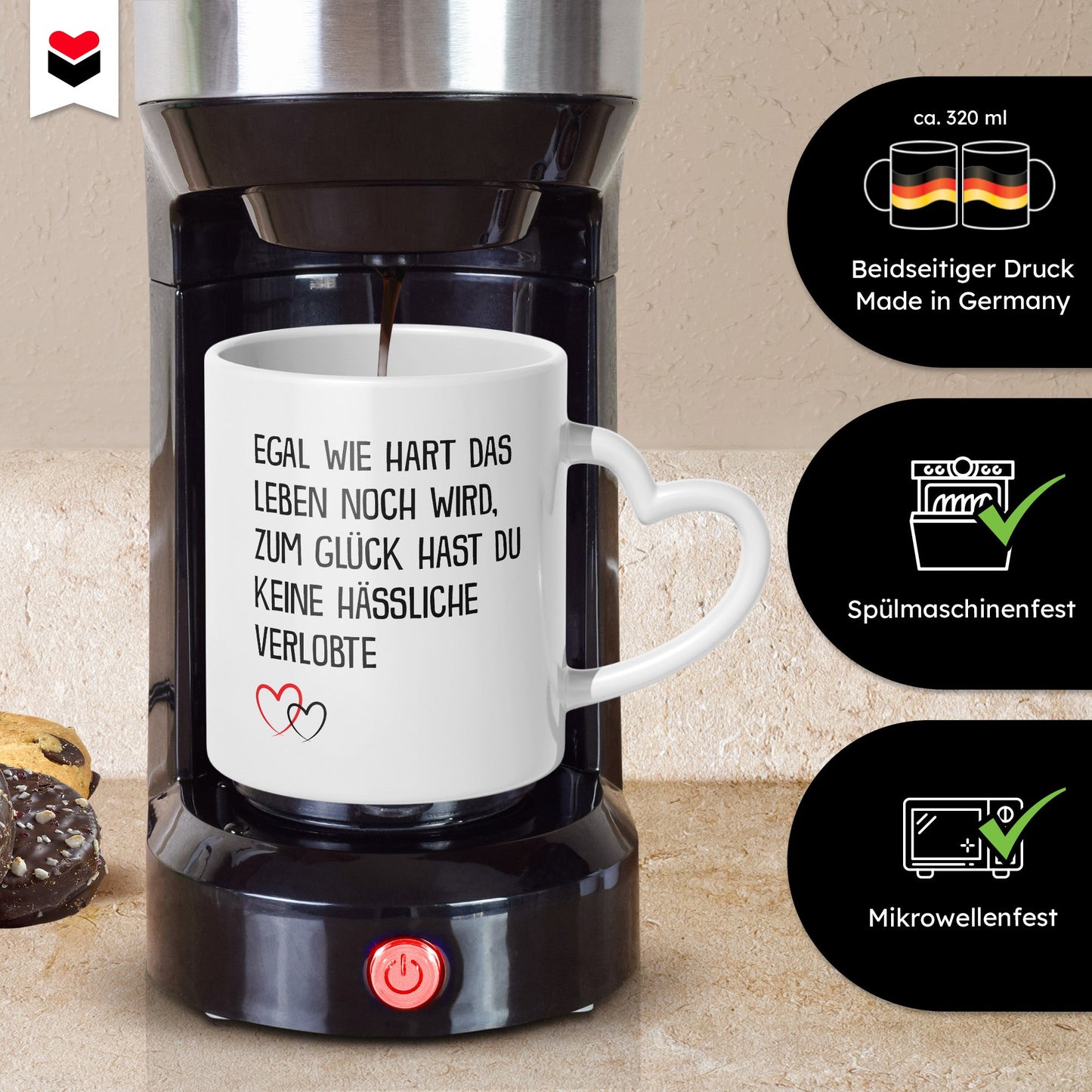 22Feels® Verlobter Geschenk - Tasse mit Spruch (Herzhenkel, Weiss, 320ml)-Tasse Weiss Herzhenkel 320ml-22Feels