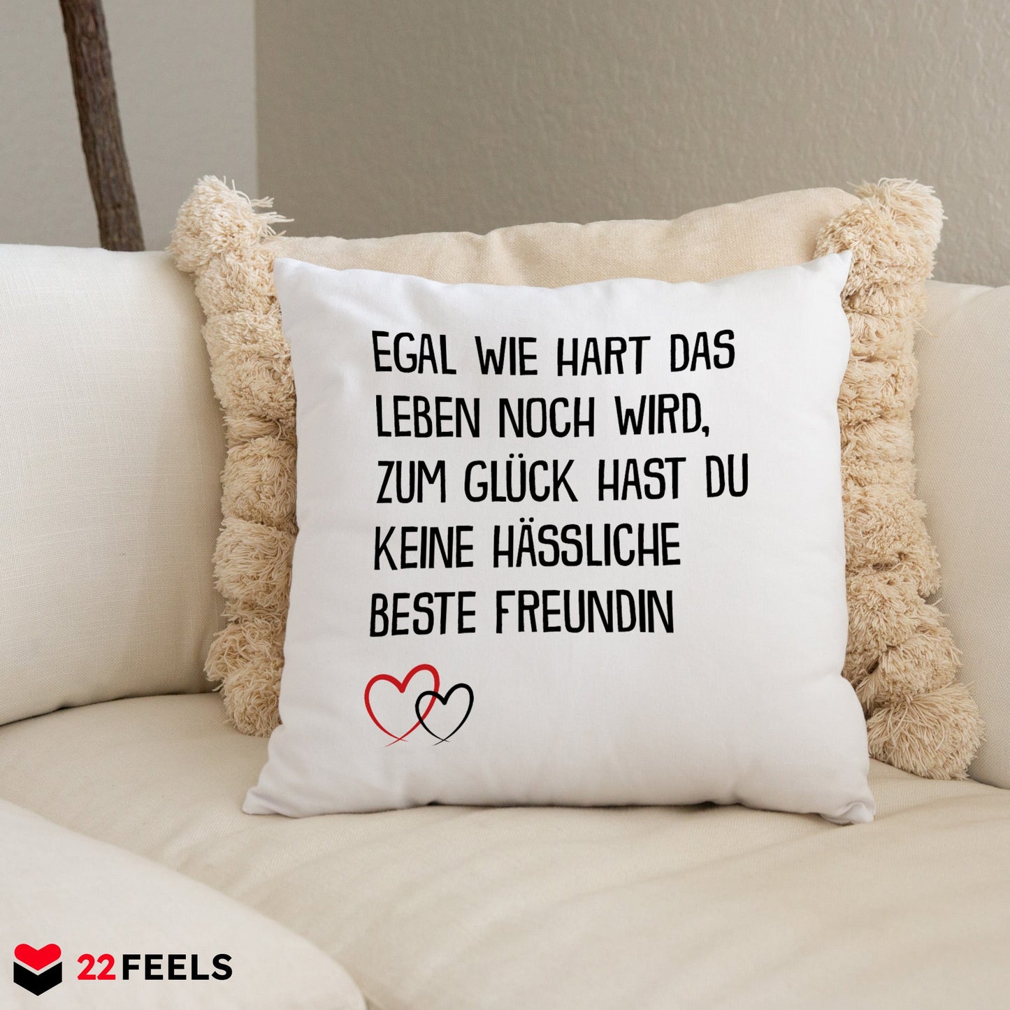 22Feels® Beste Freundin Geschenk - Kissen mit Spruch (Weiss 40x40cm)-Kissen Weiss 40x40-22Feels
