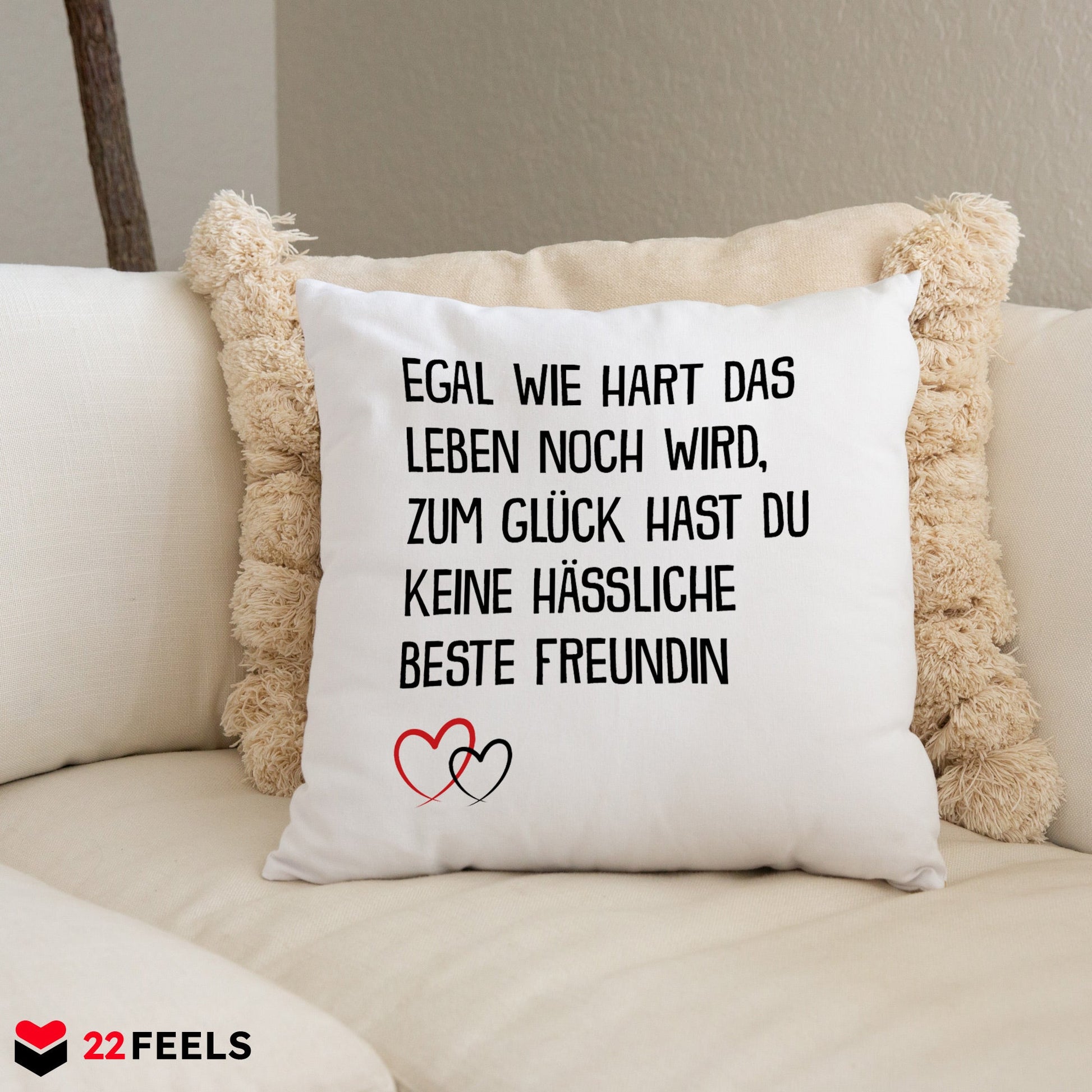 22Feels® Beste Freundin Geschenk - Kissen mit Spruch (Weiss 40x40cm)-Kissen Weiss 40x40-22Feels