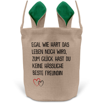 22Feels® Beste Freundin BFF Osterkorb mit Henkel Ostergeschenk Tragetasche Ostern Deko Osternest Körbchen Hasenohren (Beige/Grün)-Ostern Tragetasche-22Feels