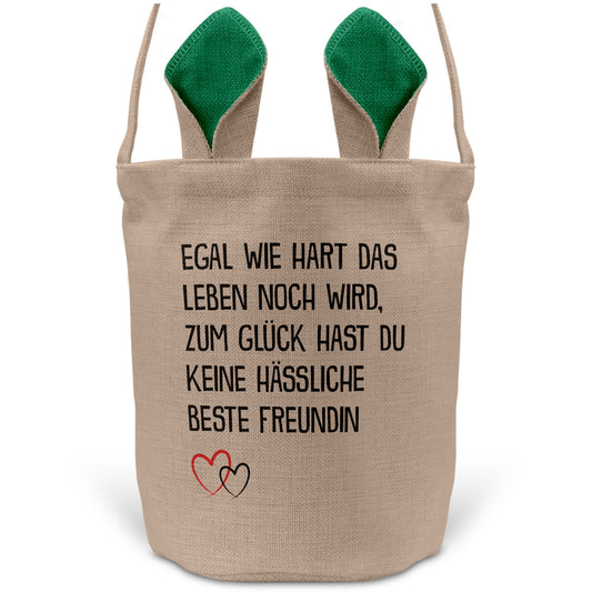 22Feels® Beste Freundin BFF Osterkorb mit Henkel Ostergeschenk Tragetasche Ostern Deko Osternest Körbchen Hasenohren (Beige/Grün)-Ostern Tragetasche-22Feels