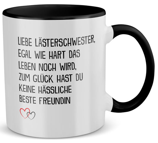 22Feels® Beste Freundin Geschenk - Tasse mit Spruch: Egal wie hart das Leben noch wird (Weiss-Schwarz, 320ml)-TwoTone Tasse Weiss-Schwarz 320ml-22Feels