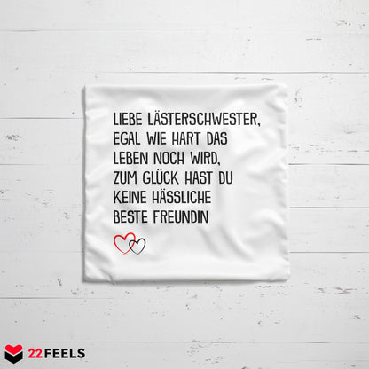 22Feels® Beste Freundin Geschenk - Kissen mit Spruch: Egal wie hart das Leben noch wird (Weiss 40x40cm)-Kissen Weiss 40x40-22Feels