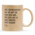22Feels® Beste Freundin Geschenk - Glitzertasse mit Spruch: Egal wie hart das Leben noch wird (Gold, 320ml)-Glitzertasse Gold 320ml-22Feels