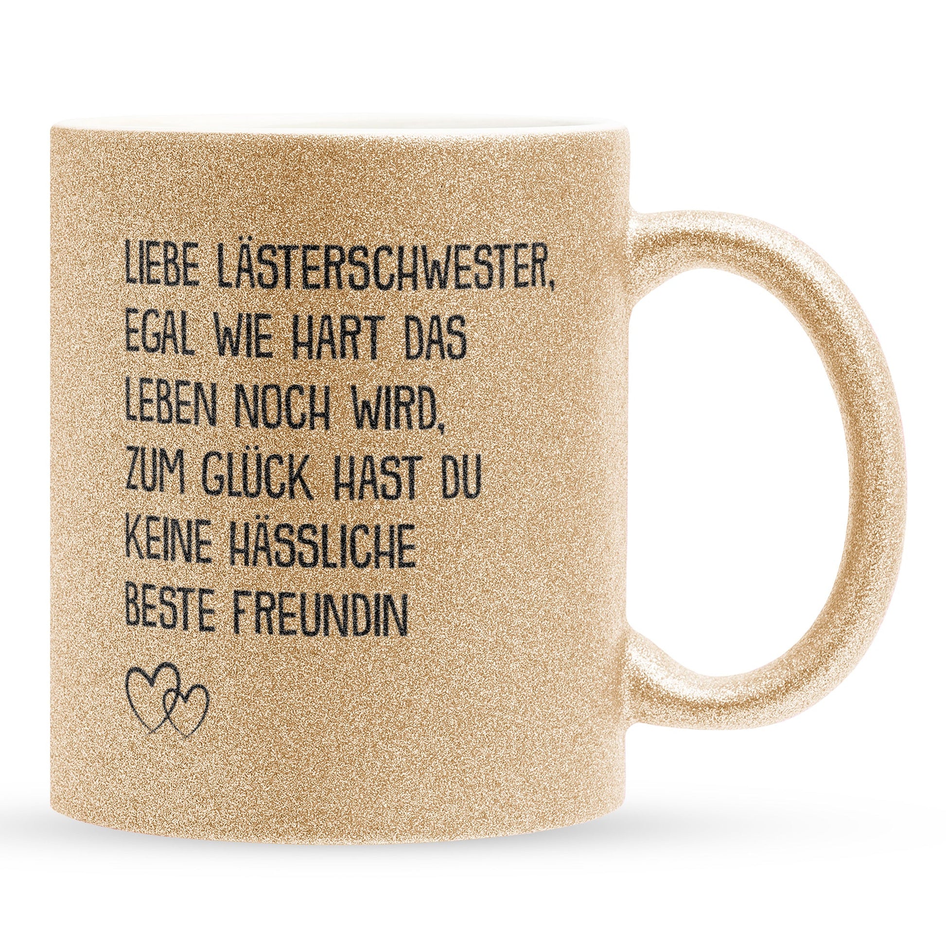 22Feels® Beste Freundin Geschenk - Glitzertasse mit Spruch: Egal wie hart das Leben noch wird (Gold, 320ml)-Glitzertasse Gold 320ml-22Feels