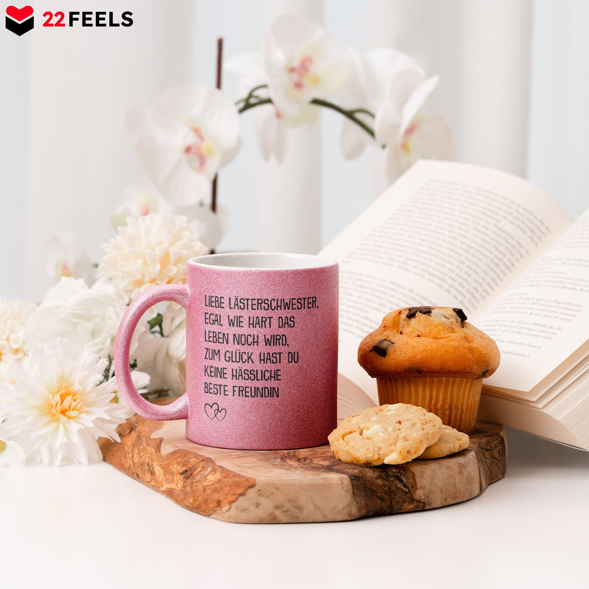22Feels® Beste Freundin Geschenk - Glitzertasse mit Spruch: Egal wie hart das Leben noch wird (Pink, 320ml)-Glitzertasse Pink 320ml-22Feels