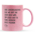 22Feels® Beste Freundin Geschenk - Glitzertasse mit Spruch: Egal wie hart das Leben noch wird (Pink, 320ml)-Glitzertasse Pink 320ml-22Feels