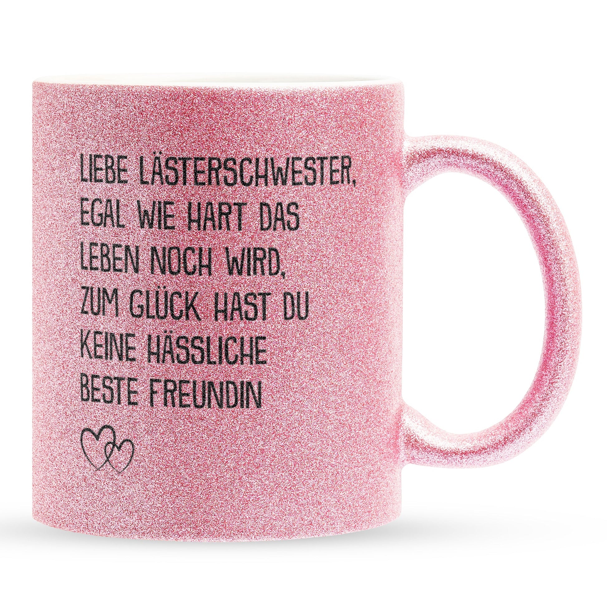 22Feels® Beste Freundin Geschenk - Glitzertasse mit Spruch: Egal wie hart das Leben noch wird (Pink, 320ml)-Glitzertasse Pink 320ml-22Feels