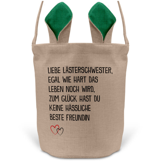 22Feels® Beste Freundin BFF Osterkorb mit Henkel Ostergeschenk Tragetasche Ostern Deko Osternest Körbchen Hasenohren (Beige/Grün)-Ostern Tragetasche-22Feels