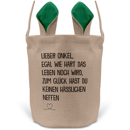 22Feels® Onkel Osterkorb von Neffe mit Henkel Ostergeschenk Tragetasche Ostern Deko Osternest Körbchen Hasenohren (Beige/Grün)-Ostern Tragetasche-22Feels
