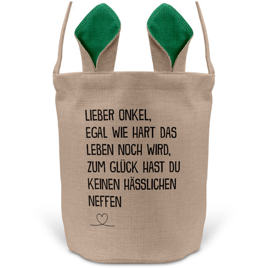 22Feels® Onkel Osterkorb von Neffe mit Henkel Ostergeschenk Tragetasche Ostern Deko Osternest Körbchen Hasenohren (Beige/Grün)-Ostern Tragetasche-22Feels