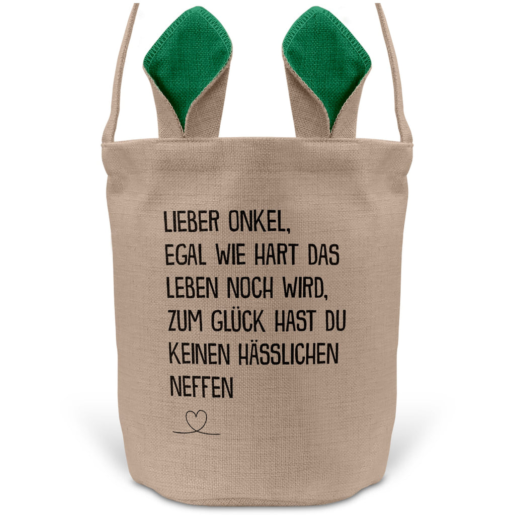22Feels® Onkel Osterkorb von Neffe mit Henkel Ostergeschenk Tragetasche Ostern Deko Osternest Körbchen Hasenohren (Beige/Grün)-Ostern Tragetasche-22Feels