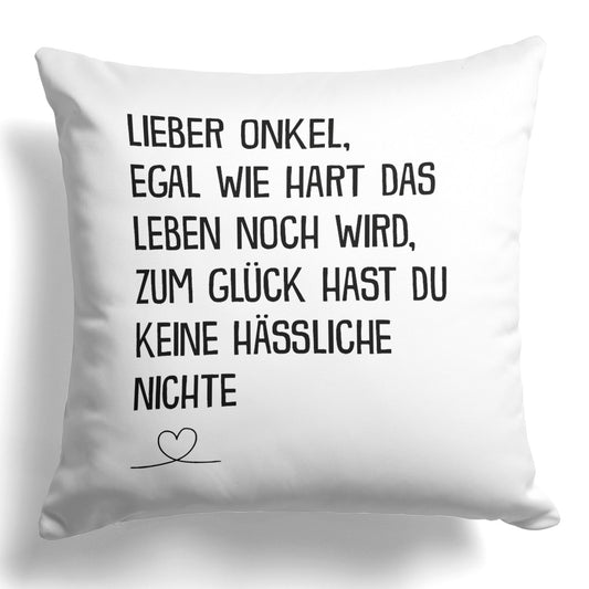 22Feels® Onkel Geschenk von der Nichte - Kissen mit Spruch (Weiss 40x40cm)-Kissen Weiss 40x40-22Feels