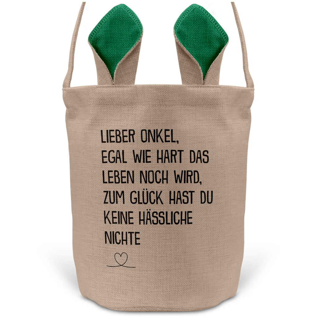 22Feels® Onkel Osterkorb von Nichte mit Henkel Ostergeschenk Tragetasche Ostern Deko Osternest Körbchen Hasenohren (Beige/Grün)-Ostern Tragetasche-22Feels