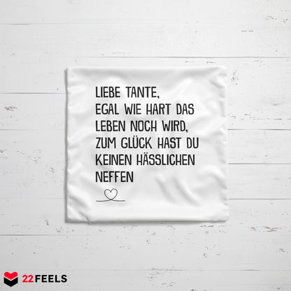 22Feels® Tante Geschenk vom Neffen - Kissen mit Spruch (Weiss 40x40cm)-Kissen Weiss 40x40-22Feels