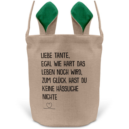 22Feels® Tante Osterkorb von Nichte mit Henkel Ostergeschenk Tragetasche Ostern Deko Osternest Körbchen Hasenohren (Beige/Grün)-Ostern Tragetasche-22Feels