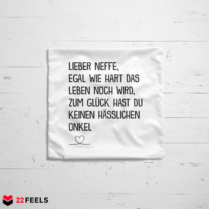 22Feels® Neffe Geschenk vom Onkel - Kissen mit Spruch (Weiss 40x40cm)-Kissen Weiss 40x40-22Feels