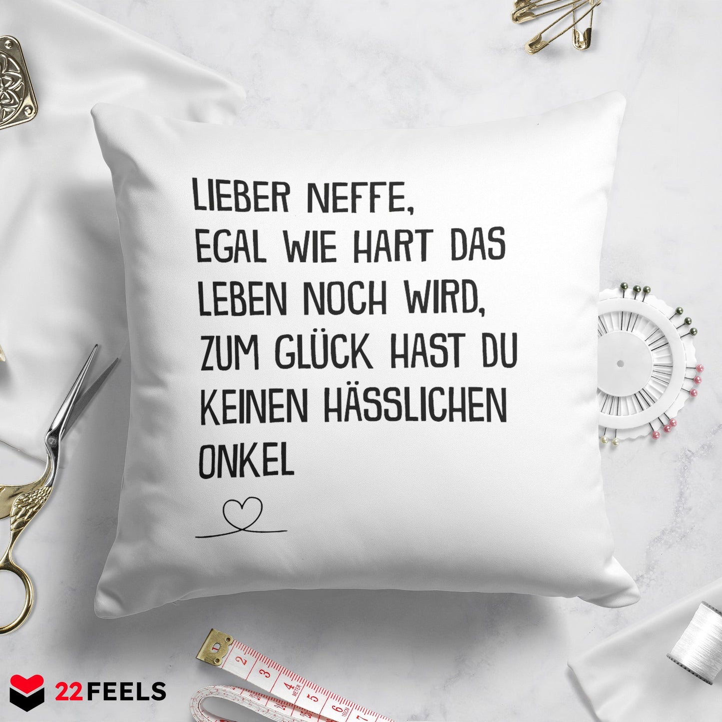 22Feels® Neffe Geschenk vom Onkel - Kissen mit Spruch (Weiss 40x40cm)-Kissen Weiss 40x40-22Feels