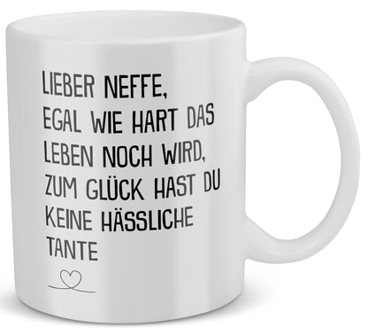 22Feels® Neffe Geschenk von Tante - Tasse mit Spruch: Egal Wie Hart (Weiss, 320ml)-Weisse Tasse 325ml-22Feels