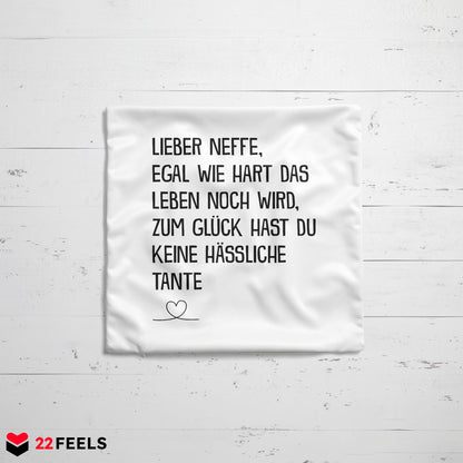 22Feels® Neffe Geschenk von der Tante - Kissen mit Spruch (Weiss 40x40cm)-Kissen Weiss 40x40-22Feels