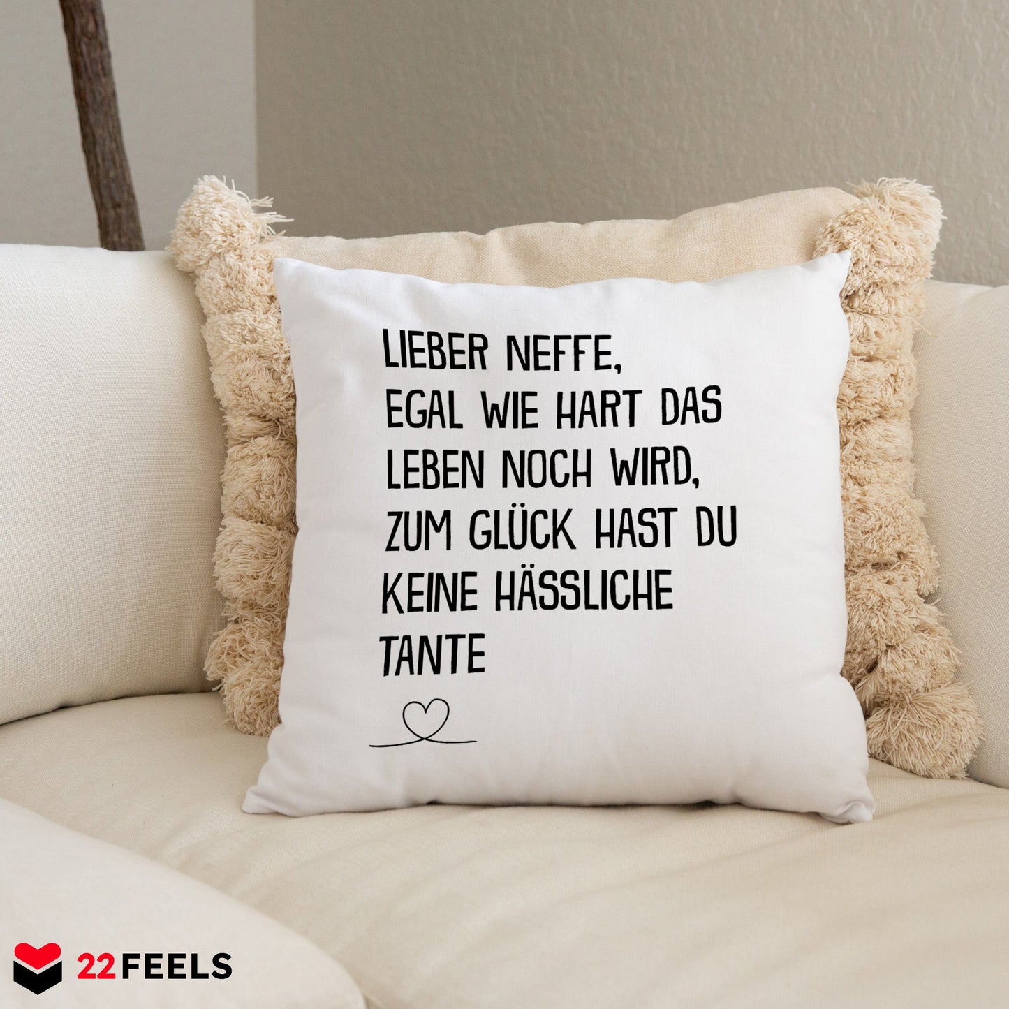 22Feels® Neffe Geschenk von der Tante - Kissen mit Spruch (Weiss 40x40cm)-Kissen Weiss 40x40-22Feels