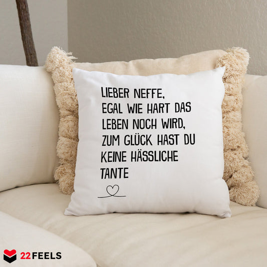 22Feels® Neffe Geschenk von der Tante - Kissen mit Spruch (Weiss 40x40cm)-Kissen Weiss 40x40-22Feels