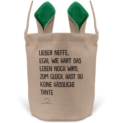 22Feels® Neffe Osterkorb von Tante mit Henkel Ostergeschenk Tragetasche Ostern Deko Osternest Körbchen Hasenohren (Beige/Grün)-Ostern Tragetasche-22Feels