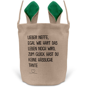 22Feels® Neffe Osterkorb von Tante mit Henkel Ostergeschenk Tragetasche Ostern Deko Osternest Körbchen Hasenohren (Beige/Grün)-Ostern Tragetasche-22Feels