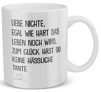 22Feels® Nichte Geschenk von Tante - Tasse mit Spruch: Egal Wie Hart (Weiss, 320ml)-Weisse Tasse 325ml-22Feels